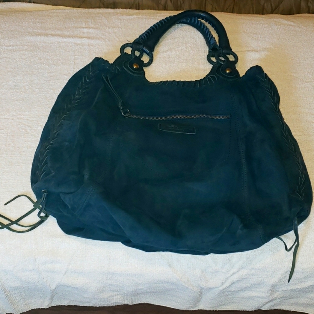 Good Kharma Handbags Suede Navy Blue Large Purse
